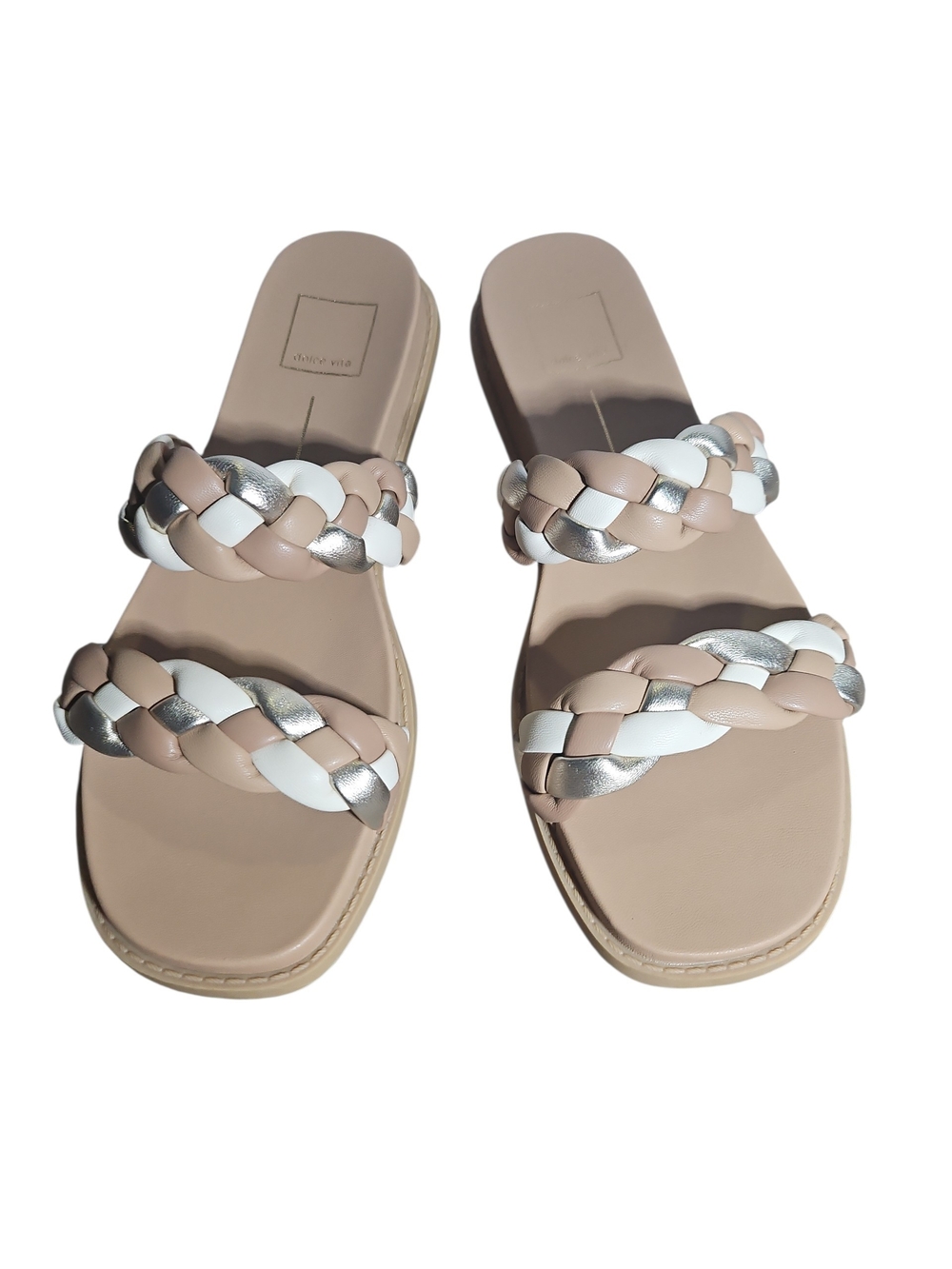 Dolce Vita Braided Double-Strap Slide Sandals - Beige/White/Silver